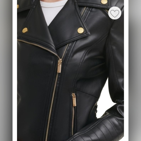 3X GUESS Black and Gold Vegan Leather Zippered Moto Jacket - Picture 4 of 6